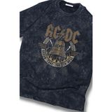 Unisex Ac-Dc Hells Bells Baskılı Yıkamalı Tişört, Oversize Rock-Metal Baskılı Retro T-Shirt - Siyah