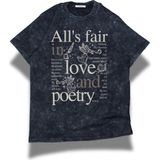 Unisex All Is Fair In Love And Poetry Yazılı Yıkamalı T-Shirt, Oversize Taylor Swift Temalı Tişört - Siyah - XL