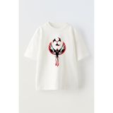 Unisex Anka Kuşu ve Ninja Yıldızı Tasarım Baskılı Pamuk Beyaz Oversize T-Shirt - XL
