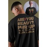 Unisex Are You Pwr Up Ac-Dc Sırt Baskılı Tişört, Oversize Rock Band Temalı T-Shirt - 2XL - Siyah