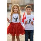 Unisex Atatürk Baskılı Uzun Kollu Beyaz Tişört 29 Ekim Cumhuriyet Bayramı Gösteri Çocuk Tişört - 10 - 11 Yaş