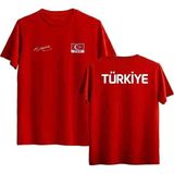 Unisex Atatürk Imzalı ve Türk Bayraklı Türkiye Tişörtü - M - L - 01-Kırmızı