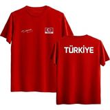 Unisex Atatürk Imzalı ve Türk Bayraklı Türkiye Tişörtü - XL - Kırmızı