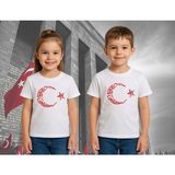 Unisex Ay Yıldızlı T-Shirt 19 Mayıs 29 Ekim 23 Nisan 10 Kasım Atatürk Çocuk Tişört - Beyaz - 3 - 4 Yaş