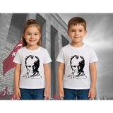 Unisex Ay Yıldızlı T-Shirt 19 Mayıs 29 Ekim 23 Nisan 10 Kasım Atatürk Çocuk Tişört - Beyaz - 7 - 8 Yaş