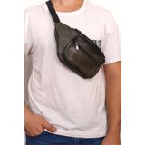Unisex Ayarlanabilir Askili Fermuarli Yesil Deri Omuz Gogus Ve Bel Cantasi