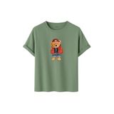 Unisex Ayıcık Baskılı T-Shirt,%100 Pamuk, Kısa Kollu, Yuvarlak Yaka, Oversize Rahat Kesim, Sokak Giyimi (Çağla, M)