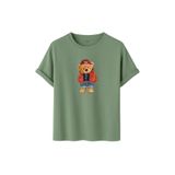 Unisex Ayıcık Baskılı T-Shirt,%100 Pamuk, Kısa Kollu, Yuvarlak Yaka, Oversize Rahat Kesim, Sokak Giyimi (Çağla, S)