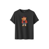 Unisex Ayıcık Baskılı T-Shirt,%100 Pamuk, Kısa Kollu, Yuvarlak Yaka, Oversize Rahat Kesim, Sokak Giyimi (Füme, L)