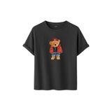 Unisex Ayıcık Baskılı T-Shirt,%100 Pamuk, Kısa Kollu, Yuvarlak Yaka, Oversize Rahat Kesim, Sokak Giyimi (Füme, S)