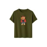 Unisex Ayıcık Baskılı T-Shirt,%100 Pamuk, Kısa Kollu, Yuvarlak Yaka, Oversize Rahat Kesim, Sokak Giyimi (Haki, M)