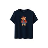 Unisex Ayıcık Baskılı T-Shirt,%100 Pamuk, Kısa Kollu, Yuvarlak Yaka, Oversize Rahat Kesim, Sokak Giyimi (Lacivert, M)