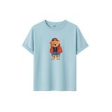Unisex Ayıcık Baskılı T-Shirt,%100 Pamuk, Kısa Kollu, Yuvarlak Yaka, Oversize Rahat Kesim, Sokak Giyimi (Mavi, S)