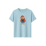 Unisex Ayıcık Baskılı T-Shirt,%100 Pamuk, Kısa Kollu, Yuvarlak Yaka, Oversize Rahat Kesim, Sokak Giyimi (Mavi, XL)