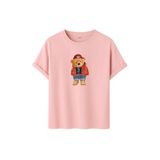 Unisex Ayıcık Baskılı T-Shirt,%100 Pamuk, Kısa Kollu, Yuvarlak Yaka, Oversize Rahat Kesim, Sokak Giyimi (Pudra, S)