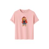 Unisex Ayıcık Baskılı T-Shirt,%100 Pamuk, Kısa Kollu, Yuvarlak Yaka, Oversize Rahat Kesim, Sokak Giyimi (Pudra, XL)