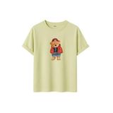 Unisex Ayıcık Baskılı T-Shirt,%100 Pamuk, Kısa Kollu, Yuvarlak Yaka, Oversize Rahat Kesim, Sokak Giyimi (Sarı, L)