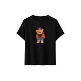 Unisex Ayıcık Baskılı T-Shirt,%100 Pamuk, Kısa Kollu, Yuvarlak Yaka, Oversize Rahat Kesim, Sokak Giyimi (Siyah, 2XL)