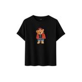 Unisex Ayıcık Baskılı T-Shirt,%100 Pamuk, Kısa Kollu, Yuvarlak Yaka, Oversize Rahat Kesim, Sokak Giyimi (Siyah, XL)