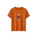 Unisex Ayıcık Baskılı T-Shirt,%100 Pamuk, Kısa Kollu, Yuvarlak Yaka, Oversize Rahat Kesim, Sokak Giyimi (Turuncu, S)