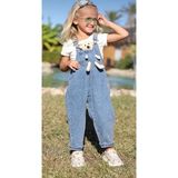 Unisex Ayıcıklı Kot Salopet Tulum - Denim Mavi - 3 Yaş