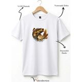Unisex Balıkçı Sazan Balığı Baskılı %100 Pamuk Bisiklet Yaka Basic Tişört - Beyaz - XL