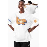 Unisex Be Billie Star Kol Baskılı Tişört, Oversize Billie Eilish Temalı Bisiklet Yaka T-Shirt - Beyaz - 3XL