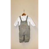 Unisex Bebek 2'li Salopet Takım - Ağaç - Koyu Yeşil - Beyaz - 6 - 9 Ay