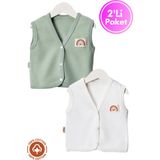 Unisex Bebek Arma Detaylı Organik Pamuklu 3-6-9 Ay 2li Penye Bebek Yelek Set - 0 - 3 Ay - 01H - Yeşil