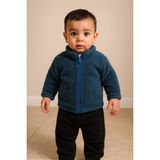Unisex Bebek Astarlı Fermuarlı Peluş Mont - Petrol Mavisi - 1 - 2 Yaş