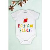 Unisex Bebek Beyaz Bayram Şekeri Yazılı Baskılı Body Zıbın BAYRAM ŞEKERİ, 3 Ay