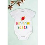 Unisex Bebek Beyaz Bayram Şekeri Yazılı Baskılı Body Zıbın BAYRAM ŞEKERİN, 3 Ay