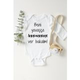 Unisex Bebek Beyaz Beni Yavaşça Anneanneme Verin Çıtçıtlı Bebek Body