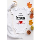 Unisex Bebek Beyaz Beni Yavaşca Teyze Ver Desenli Kısa Kol Body