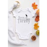 Unisex Bebek Beyaz Born In 2021 Turkey Desenli Kısa Kol Body