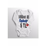 Unisex Bebek Beyaz Dikkat Öpücük 5 Tl Baskılı Zıbın Body
