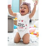 Unisex Bebek Beyaz Halasının Minik Kuşu Desenli Kısa Kol Body 3002j