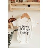 Unisex Bebek Beyaz Happy Birthday Daddy Kral Taçlı Kısa Kol Organik Body happy224