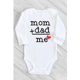 Unisex Bebek Beyaz Mom Dad Me Kırmızı Kalp Uzun Kollu Çıtçıtlı Body 1232nbN, 3 Yaş
