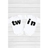 Unisex Bebek Beyaz Tw In Ikizler 2'li Çıtçıtlı Kısa Kol Body Takım Zıbın TWINN584, 1 Yaş