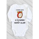 Unisex Bebek Beyaz UyAndırma Servisi Baskılı Uzun Kollu Çıtçıtlı Body 1232lbN, 3 Ay