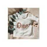 Unisex Bebek Beyaz Yıldızlı One Yazılı Kısa Kol Organik Body ONEYİLDİZLİ52N