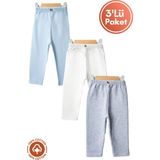 Unisex Bebek Düğme Detaylı Tayt Model %100 Organik Pamuklu Penye Bebek Pantolon Tek Alt 3lü Set - 04G-Mavi - 3 - 6 Ay