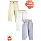 Unisex Bebek Düğme Detaylı Tayt Model %100 Organik Pamuklu Penye Bebek Pantolon Tek Alt 3lü Set - 05S-Sarı - 6 - 9 Ay