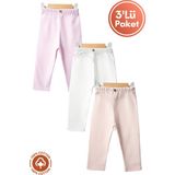 Unisex Bebek Düğme Detaylı Tayt Model %100 Organik Pamuklu Penye Bebek Pantolon Tek Alt 3lü Set - 0P - Pembe - 0 - 3 Ay