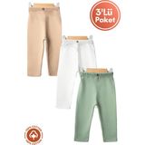 Unisex Bebek Düğme Detaylı Tayt Model %100 Organik Pamuklu Penye Bebek Pantolon Tek Alt 3lü Set - Renkli - 0 - 3 Ay