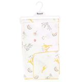 Unisex Bebek Ekru Sarı Yeşil Biyeli Hayvanlı Desenli Müslin Battaniye 80X90