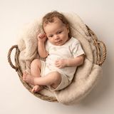 Unisex Bebek, Hayvan Desenli Kısa Kollu Şortlu Tulum - Krem - 9 - 12 Ay