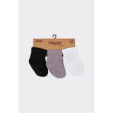 Unisex Bebek Kaydırmaz Tabanlı 3'lü Soket Çorap Seti - Renkli - 0 - 6 Ay