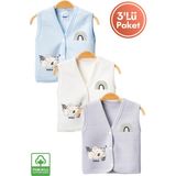 Unisex Bebek Koala Baskılı Organik Pamuklu 3-6-9 Ay 3lü Kapitone Bebek Yelek Set - 6 - 9 Ay - 05T-Mavi